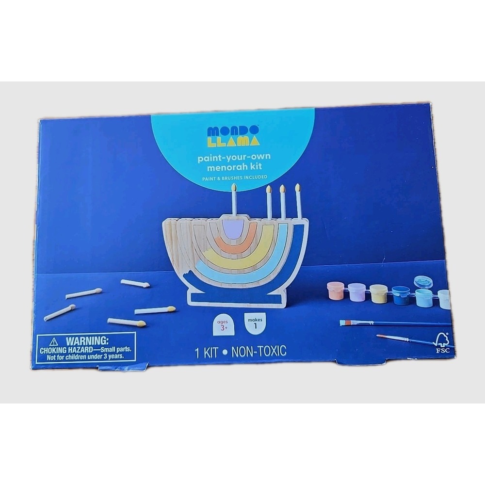 Mondo Llama Paint-Your-Own Menorah Kit - Paint and Brushes Included - Ages 3+